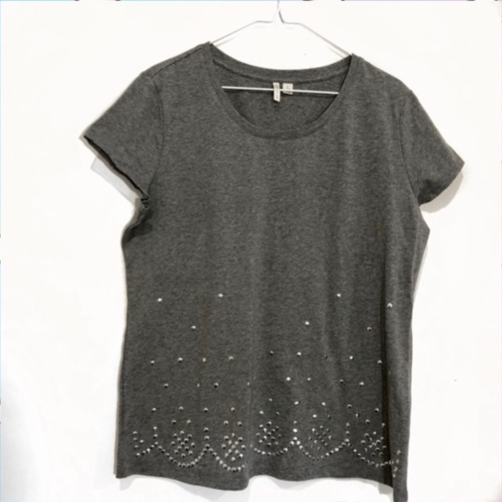 Cato Grey Studded Short Sleeve Top